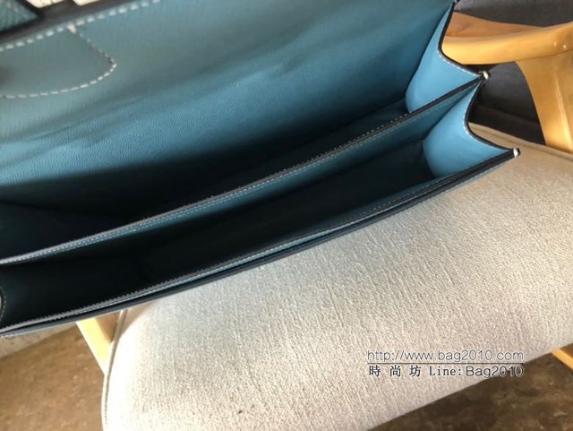 Hermes男包 愛馬仕密碼鎖公事包38cm Epsom手掌紋銀扣 中藍色  tdh2137